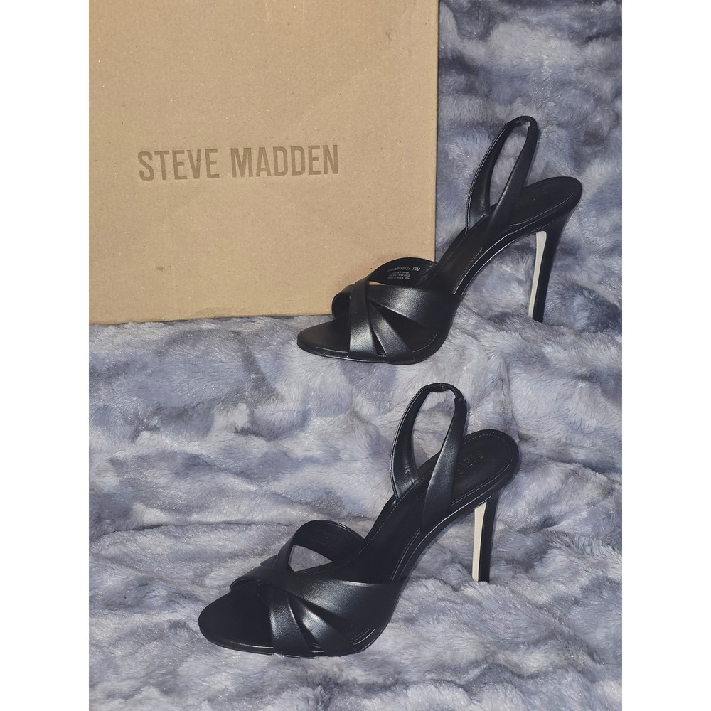 NWOB Steve Madden Minx Black Leather Slingback Heels Size 10